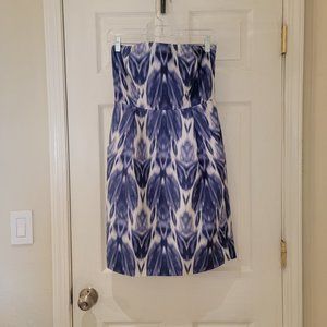 J Crew Collection Silk Strapless Dress Size 2 Blue White Ikat Pockets Bra Classy